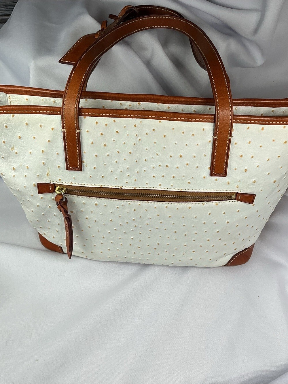 ★ Dooney & Bourke Ostrich Lexington Tote Bone Brown Leather Shoulder Bag - Picture 4 of 12